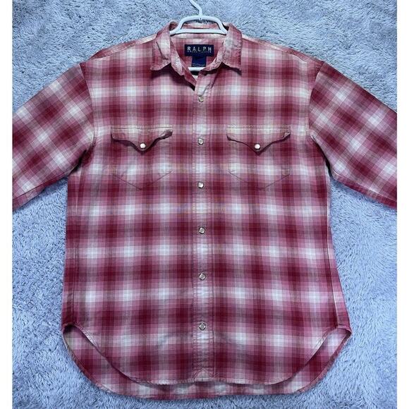 Polo Ralph Lauren Other - Vintage Polo Ralph Lauren RL Western Pearl Snap Plaid Shirt Red Pink‎ Men Medium